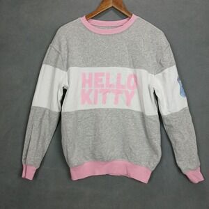 Hello Kitty Sewing Hybrid Sweatshirt Womens XS Gray White Fleece Lined Graphic